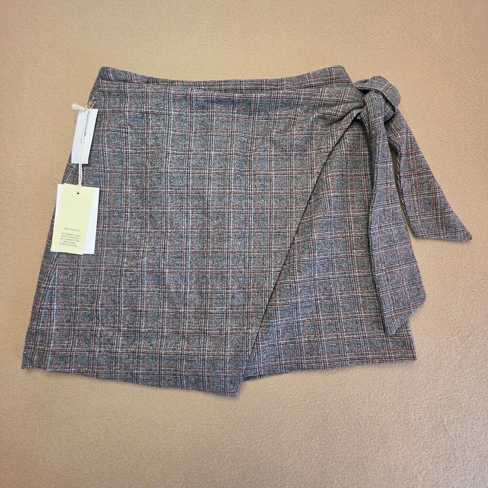 Aritzia Wilfred Wrap-Front Skirt Charcoal & Red Sz 4 NWT Cashmere Wool Blend